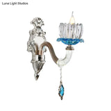 Modern Clear Glass Floral Wall Light With Chrome Finish Sconce Lamp
