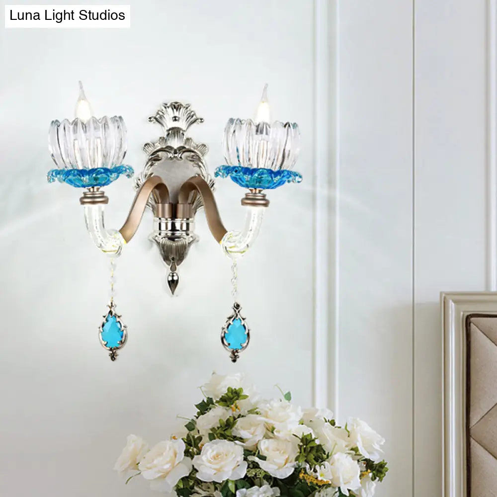 Modern Clear Glass Floral Wall Light With Chrome Finish Sconce Lamp