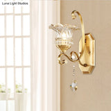 Modern Clear Glass Flower Sconce: Brass Wall Lamp With Crystal Accent - 1/2 Lights