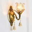 Modern Clear Glass Flower Wall Sconce Light With Crystal Drop - 1/2 Heads Brass Mounted 1 /