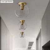 Modern Clear Glass Flush Mount Ceiling Light Fixture For Living Room In 3 Finishes
