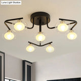 Modern Clear Glass Global Semi Flush Mount With Multiple Rod Design - 7/9 Lights Led Black Lamp