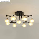 Modern Clear Glass Global Semi Flush Mount With Multiple Rod Design - 7/9 Lights Led Black Lamp