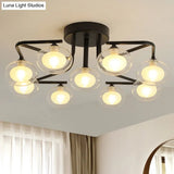 Modern Clear Glass Global Semi Flush Mount With Multiple Rod Design - 7/9 Lights Led Black Lamp
