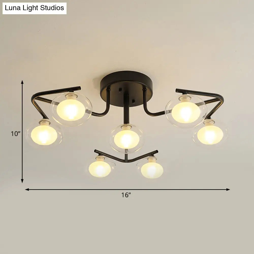 Modern Clear Glass Global Semi Flush Mount With Multiple Rod Design - 7/9 Lights Led Black Lamp