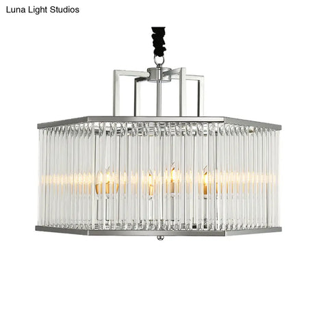 Modern Clear Glass Hexagonal Chandelier Pendant - 6-Light Chrome Hanging Light Fixture