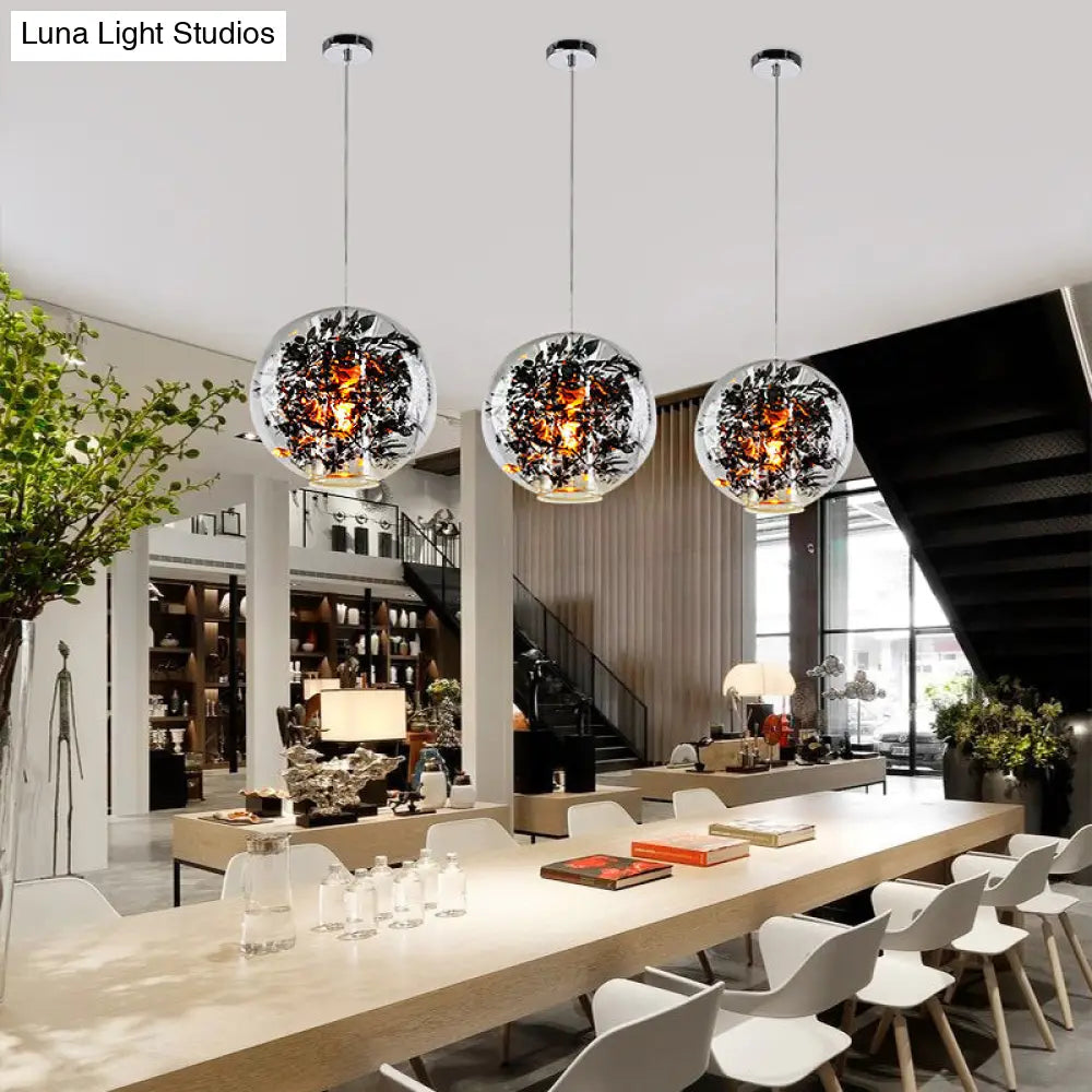Modern Clear Glass Pendant Ceiling Light with Black Plant Design Inside Black