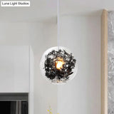 Modern Clear Glass Pendant Ceiling Light with Black Plant Design Inside Black