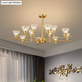 Modern Clear Glass Pendant Chandelier With Brass Flower-Like Design - 6/8/12 Heads For Living Room