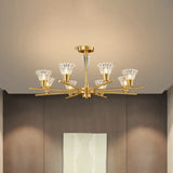 Modern Clear Glass Pendant Chandelier With Brass Flower-Like Design - 6/8/12 Heads For Living Room