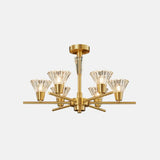 Modern Clear Glass Pendant Chandelier With Brass Flower-Like Design - 6/8/12 Heads For Living Room