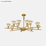 Modern Clear Glass Pendant Chandelier With Brass Flower-Like Design - 6/8/12 Heads For Living Room