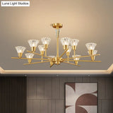 Modern Clear Glass Pendant Chandelier With Brass Flower-Like Design - 6/8/12 Heads For Living Room