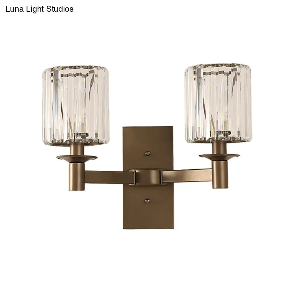 Modern Clear Glass Wall Sconce With Bronze Rectangle Backplate - Bedroom Half-Bulb Lamp