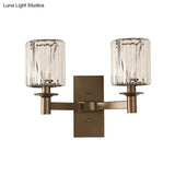 Modern Clear Glass Wall Sconce With Bronze Rectangle Backplate - Bedroom Half-Bulb Lamp
