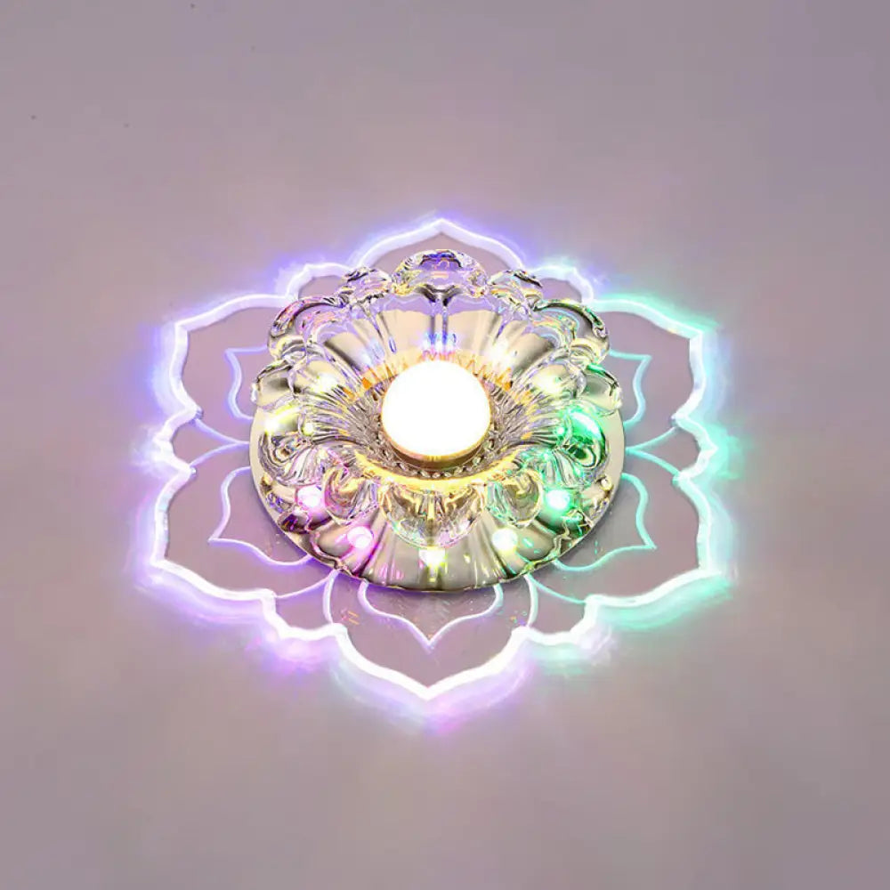 Modern Clear Led Flush Ceiling Light For Foyer - Blossom Shade Crystal / Multi Color