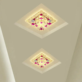 Modern Clear Led Flush Light Fixture For Corridor - Crystal Square Design / 3W Warm