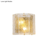 Modern Clear Ripple Glass Wall Sconce With 2 Lights - Gold Finish