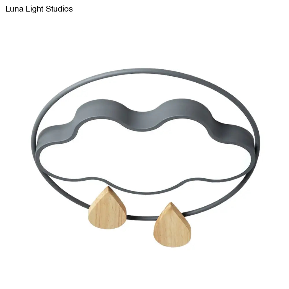 Modern Cloud Bedroom Ceiling Light With Acrylic Led Wood Raindrop Design (Grey/White/Green)