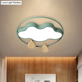 Modern Cloud Bedroom Ceiling Light With Acrylic Led Wood Raindrop Design (Grey/White/Green)
