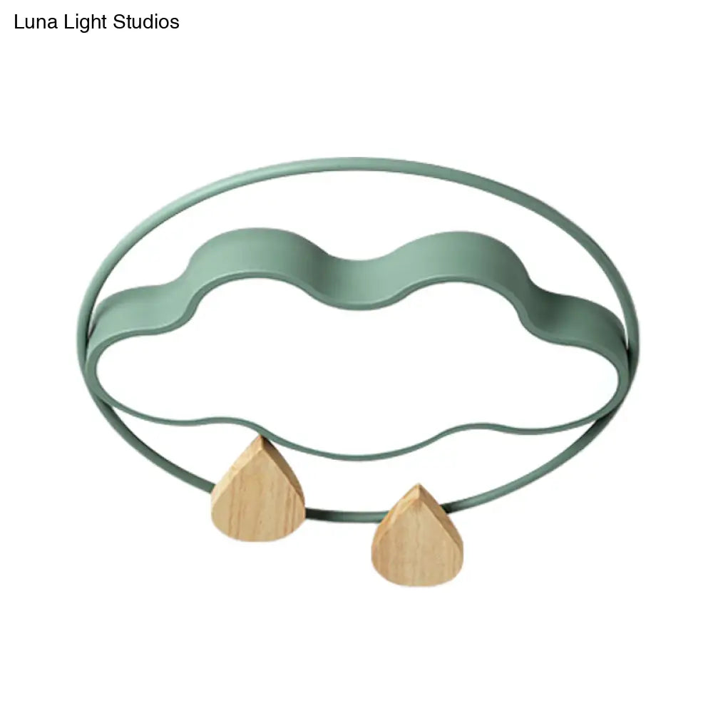 Modern Cloud Bedroom Ceiling Light With Acrylic Led Wood Raindrop Design (Grey/White/Green)