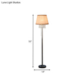 Modern Coffee Fabric Floor Lamp With Crystal Draping - 1-Light Reading Light For Living Room