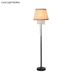 Modern Coffee Fabric Floor Lamp With Crystal Draping - 1-Light Reading Light For Living Room