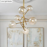 Modern Cognac Glass Globe Chandelier - 6/8 Heads Starburst Design Ideal For Bedroom Ceiling Lighting