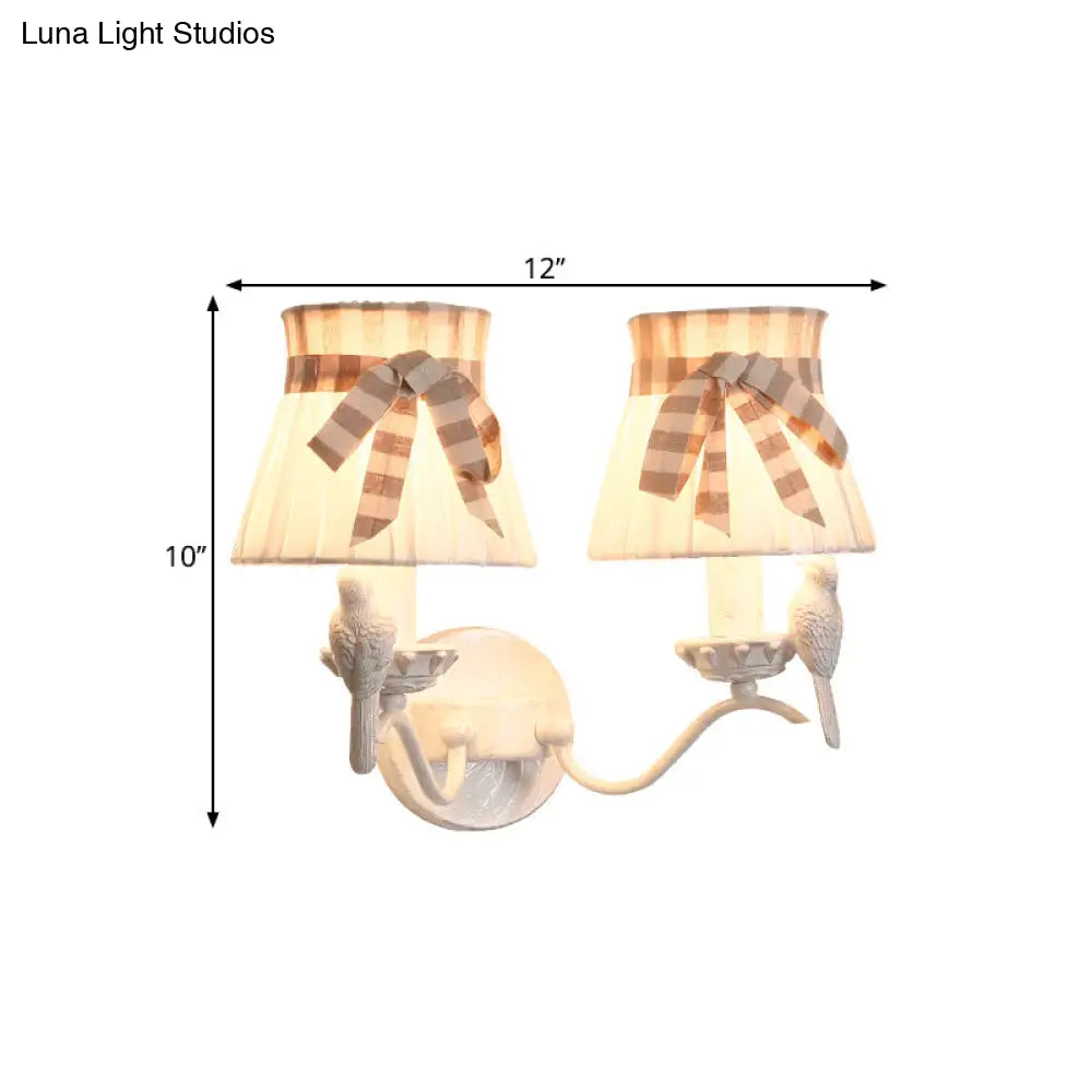 Modern Cone Fabric Wall Mount Lamp - 1/2 Heads Bird Deco White