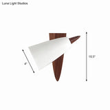 Modern Cone Metal Wall Light With Wood Backplate - White 1-Bulb Sconce Fixture
