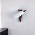 Modern Cone Metal Wall Light With Wood Backplate - White 1-Bulb Sconce Fixture