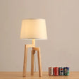 Modern Cone Shade Desk Light With Fabric & Wood Accents - 1 Bulb Night Table Lamp For Living Room