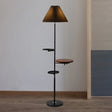 Modern Cone Stand Up Lamp: 1-Bulb Floor Reading Light With Wood Shelves In Black
