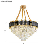 Modern Conical Chandelier With Crystal Accents - 4-Light Black Ceiling Pendant For Living Room