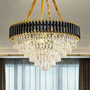 Modern Conical Chandelier With Crystal Accents - 4-Light Black Ceiling Pendant For Living Room