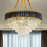 Modern Conical Chandelier With Crystal Accents - 4-Light Black Ceiling Pendant For Living Room