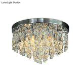 Modern Conical Crystal Block Ceiling Lamp: 12’/18’ Wide 4/6 - Bulb Flush Mount In Chrome