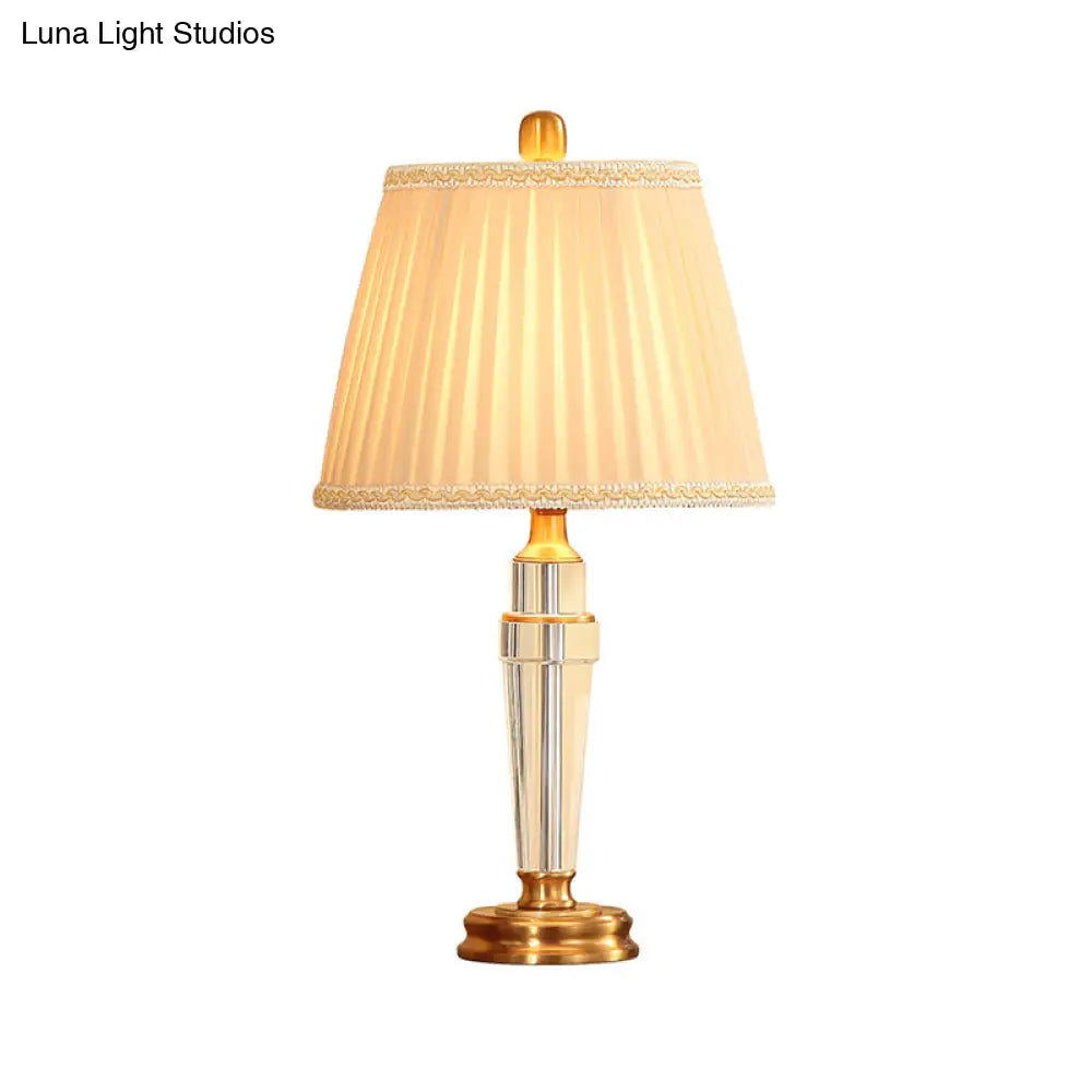 Modern Conical Crystal Desk Lamp - Beige Fabric Shade Metal Base
