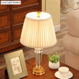 Modern Conical Crystal Desk Lamp - Beige Fabric Shade Metal Base