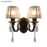 Modern Conical Crystal Wall Sconce With Black And Gold 2-Light For Living Room