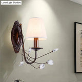 Modern Conical Fabric Wall Sconce - White 1/2-Light Fixture With Crystal Accent