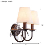 Modern Conical Fabric Wall Sconce - White 1/2-Light Fixture With Crystal Accent
