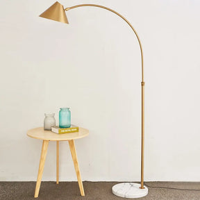 Modern Conical Reading Floor Lamp With Arched Stand - 1-Light Gold Finish