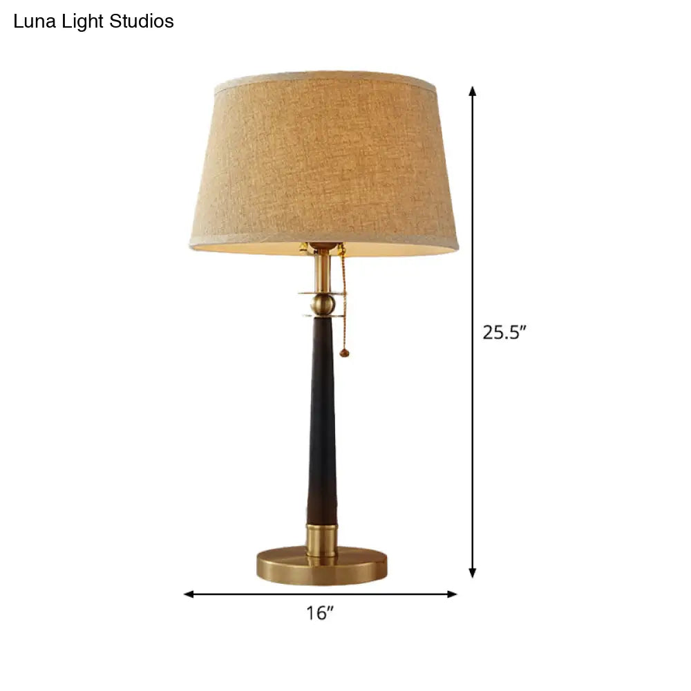 Modern Conical Task Lamp With Flaxen Fabric Shade Pull Chain & 1 Head Reading Light - 12/16 Wide