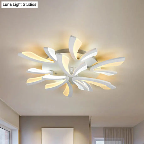 Modern Coral Semi Flush Mount Ceiling Light - 3/5/12-Head Acrylic Flushmount In Warm/White