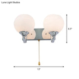 Modern Cream Glass 2-Head Wall Mount Light Fixture With Pull Chain - Chrome Lamp