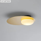 Modern Cream Glass Flush Mount Lamp: Designer 1 - Light Ceiling Fixture With Black/Brass Disk Top