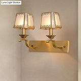 Modern Cream Glass Gold Wall Sconce - Trapezoidal 1/2-Light Colonial-Inspired Light Fixture For