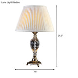 Modern Cream Gray Pleated Table Lamp With Bronze Carved Metal Base Fabric Shade 1 Bulb