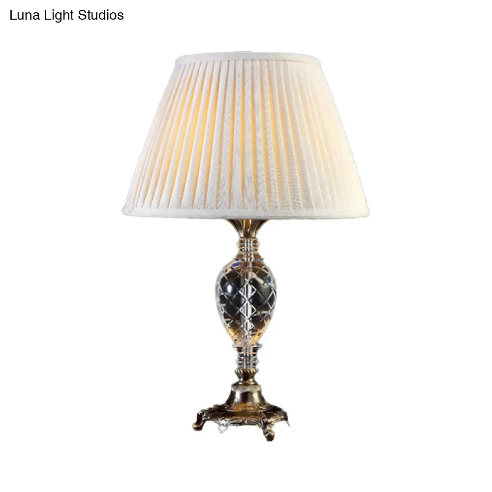 Modern Cream Gray Pleated Table Lamp With Bronze Carved Metal Base Fabric Shade 1 Bulb
